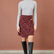 Yumi Burgundy Check Wrap Mini Skirt
