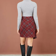 Yumi Burgundy Check Wrap Mini Skirt