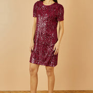 Yumi Burgundy Sequin Stretch Tunic Dress