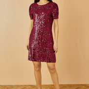 Yumi Burgundy Sequin Stretch Tunic Dress