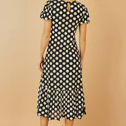 Yumi Black Velvet Spot Print Twist Knot Waist Midi Dress