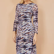 Yumi Multicolour Abstract Stripe Ruched Bodycon Midi Dress