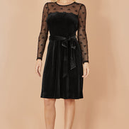 Yumi Black Velvet Skater Dress with Mesh Bow Sleeves