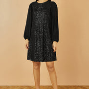 Yumi Black Velvet Sequin Tunic with Long Pleated Sleeves
