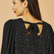 Yumi Black Velvet Sequin Tunic with Long Pleated Sleeves