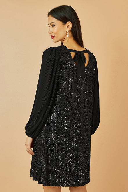Yumi Black Velvet Sequin Tunic with Long Pleated Sleeves