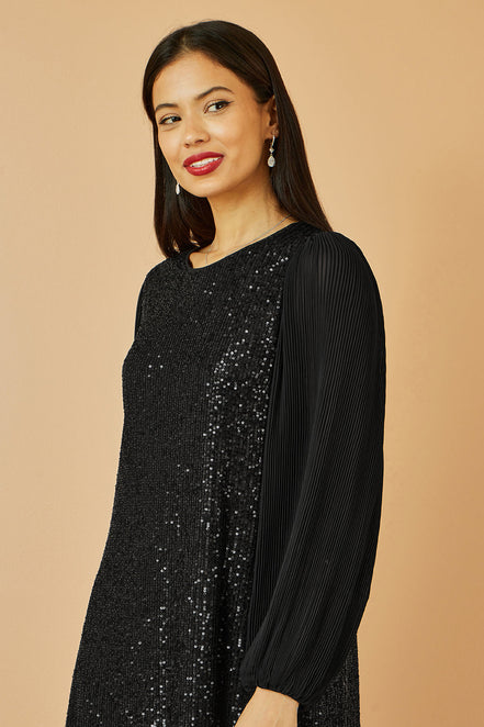 Yumi Black Velvet Sequin Tunic with Long Pleated Sleeves
