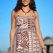 Yumi Brown Tile Print Maxi Dress With Bead Details