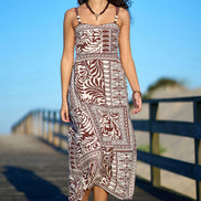 Yumi Brown Tile Print Maxi Dress With Bead Details