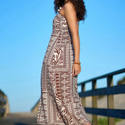 Yumi Brown Tile Print Maxi Dress With Bead Details