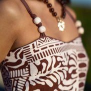 Yumi Brown Tile Print Maxi Dress With Bead Details