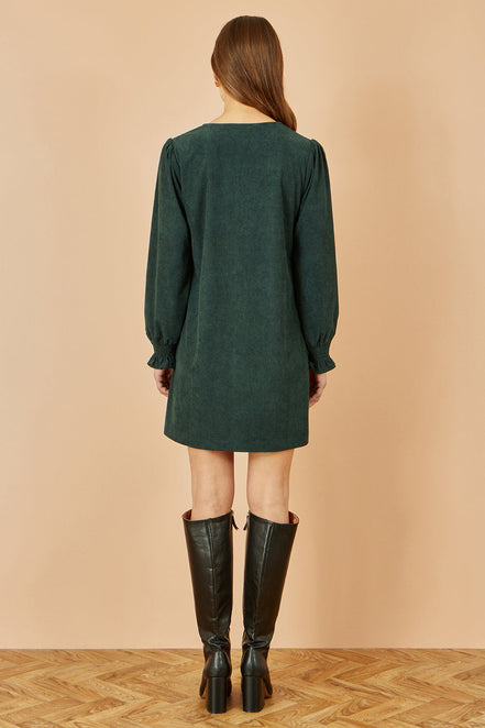 Yumi Green Cord Tunic with Ruched Sleeve