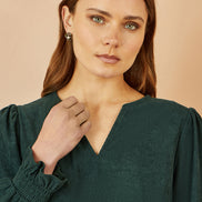 Yumi Green Cord Tunic with Ruched Sleeve