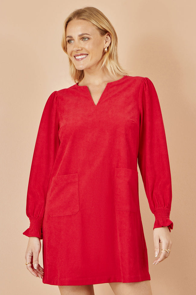 Yumi Red Cord Tunic with Ruched Sleeve