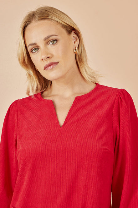 Yumi Red Cord Tunic with Ruched Sleeve
