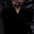 Yumi Black Fitted Velvet Dress with Sheer Floral Sleeves