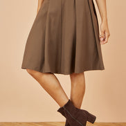 Yumi Brown Pleated Midi Skirt with Matching Belt