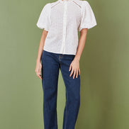 Yumi White Broderie Anglaise Puff Sleeve Shirt