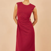 Yumi Burgundy Buckle Detail Ruched Dress