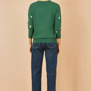 Yumi Green Gold Foil Star Print Relaxed Fit Jumper