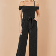 Yumi Black Sparkle Stretch Bardot Jumpsuit