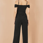 Yumi Black Sparkle Stretch Bardot Jumpsuit