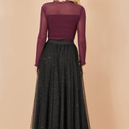 Yumi Burgundy Shimmer Print Mesh Stretch Fitted Top