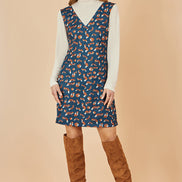 Yumi Navy Fox Long Sleeve Layered Tunic Dress with Front Pocket