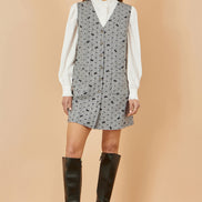 Yumi Grey Bow Print Pinafore Dress with Button Up