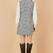 Yumi Grey Bow Print Pinafore Dress with Button Up