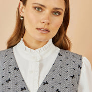 Yumi Grey Bow Print Pinafore Dress with Button Up