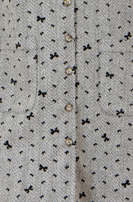 Yumi Grey Bow Print Pinafore Dress with Button Up