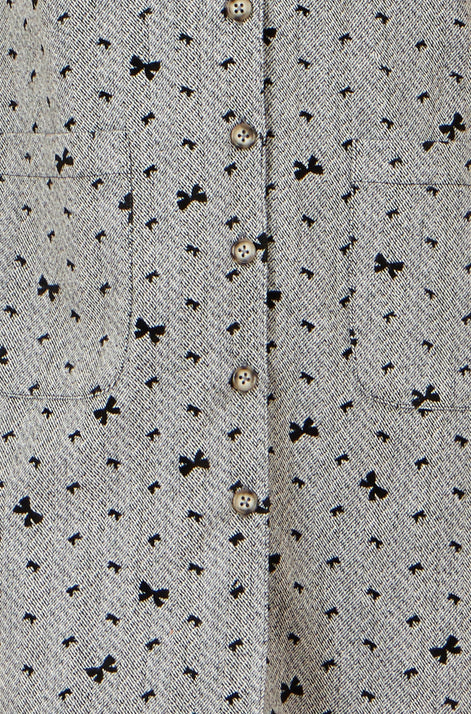 Yumi Grey Bow Print Pinafore Dress With Button Up