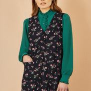 Yumi Black Floral Print Pinafore Dress with Button Up