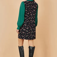 Yumi Black Floral Print Pinafore Dress with Button Up