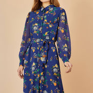Yumi Recycled Navy Raccoon Print Shirt Midi Dress
