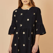 Yumi Black Cosmic Embroidery Cord Tunic Dress