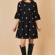 Yumi Black Cosmic Embroidery Cord Tunic Dress