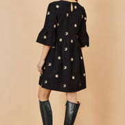 Yumi Black Cosmic Embroidery Cord Tunic Dress