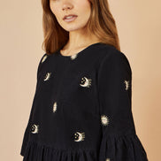 Yumi Black Cosmic Embroidery Cord Tunic Dress