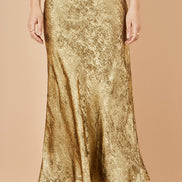 Yumi Gold Satin Midi Skirt