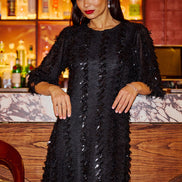 Yumi Black Hanging Sequin Tunic with Balloon Sleeves