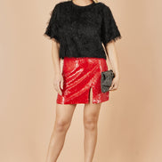Yumi Black Lurex Fringe Relaxed Fit Top