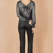 Yumi Black Metallic Bow Back Top