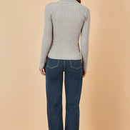 Yumi Grey Ribbed Knit Roll Neck Jumper