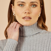 Yumi Grey Ribbed Knit Roll Neck Jumper