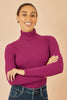 Yumi Plum Ribbed Knit Roll Neck Jumper