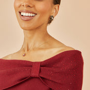 Yumi Burgundy Sparkle Bardot Jumper with Diamante Detail