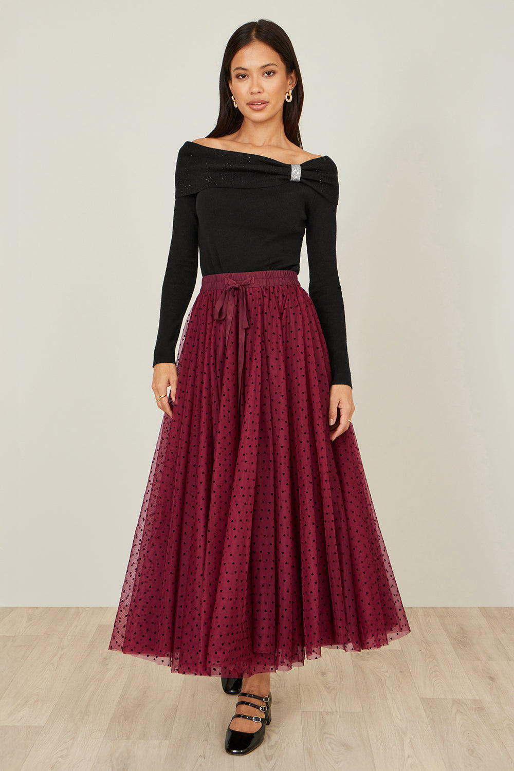 Yumi Black Sparkle Bardot Jumper with Diamante Detail