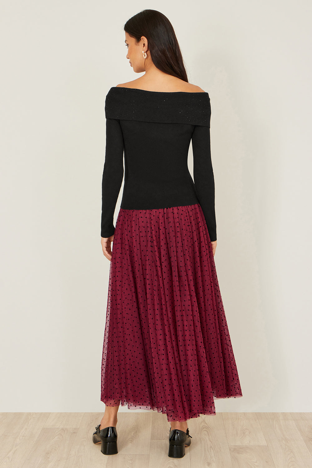 Yumi Black Sparkle Bardot Jumper with Diamante Detail